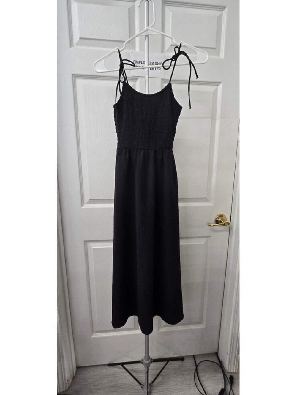 Black Smocked Tie-Strap Maxi Dress